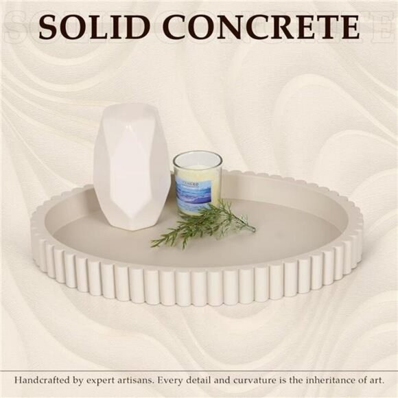 Concrete Oval Tray Coffee Table Decor Centerpiece Gray Modern Home Accent - Picture 2 of 7